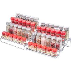 GONGSHI Spice Rack Organizer for Cabinet, 4 Tier Seasoning Organizer, Expandable Shelf,Step Storage Holder, Kitchen Cabinet Countertop,with Protection Railing, Metal (Chrome2 PC)