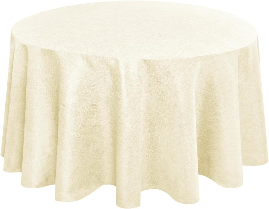 Hiasan Linen Tablecloth 120 Inch Round - Wrinkle and Stain Resistant Washable Polyester Fabric Table Cloth for Dining Room Kitchen Party, Champagne