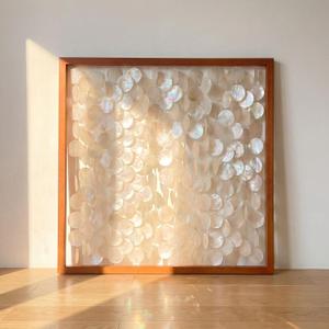 Yerliker 24"x24" Capiz Shell Wall Decor, Framed Coastal Seashell Wall Art, 25.6"L x 25.6"W