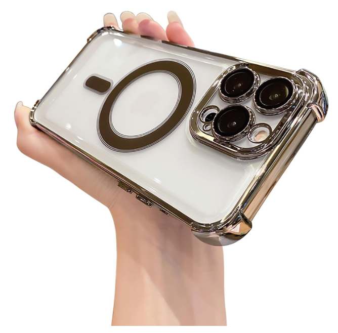 for iPhone 15 Pro with Metal Ring,[Compatible with MagSafe Four Corners Shockproof [Military Grade Drop Protection] Luxury Slim Camera Protection Case for iPhone 15 Pro Gold