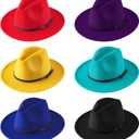 Hercicy 6 Pcs Fedora Hats for Women Men Felt Wide Brim Hats Vintage Boho Hat with Belt Buckle Panama Hat, One Size