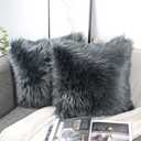 OYIMUA Fluffy Decorative Throw Pillow Covers 20x20, Faux Fur Farmhouse Luxury Pillow Cases,Soft Plush Fuzzy Dark Gray Cushion Covers for Sofa Couch Living Room Bedroom Set of 2