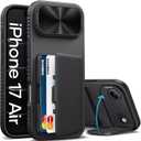 for iPhone Air Case Wallet, Built-in Stand & Card Holder & Camera Cover, Rugged Military Grade Drop Protection Heavy Duty Hard Protective Phone Cover Case for iPhone Air 6.5" 2025, Black