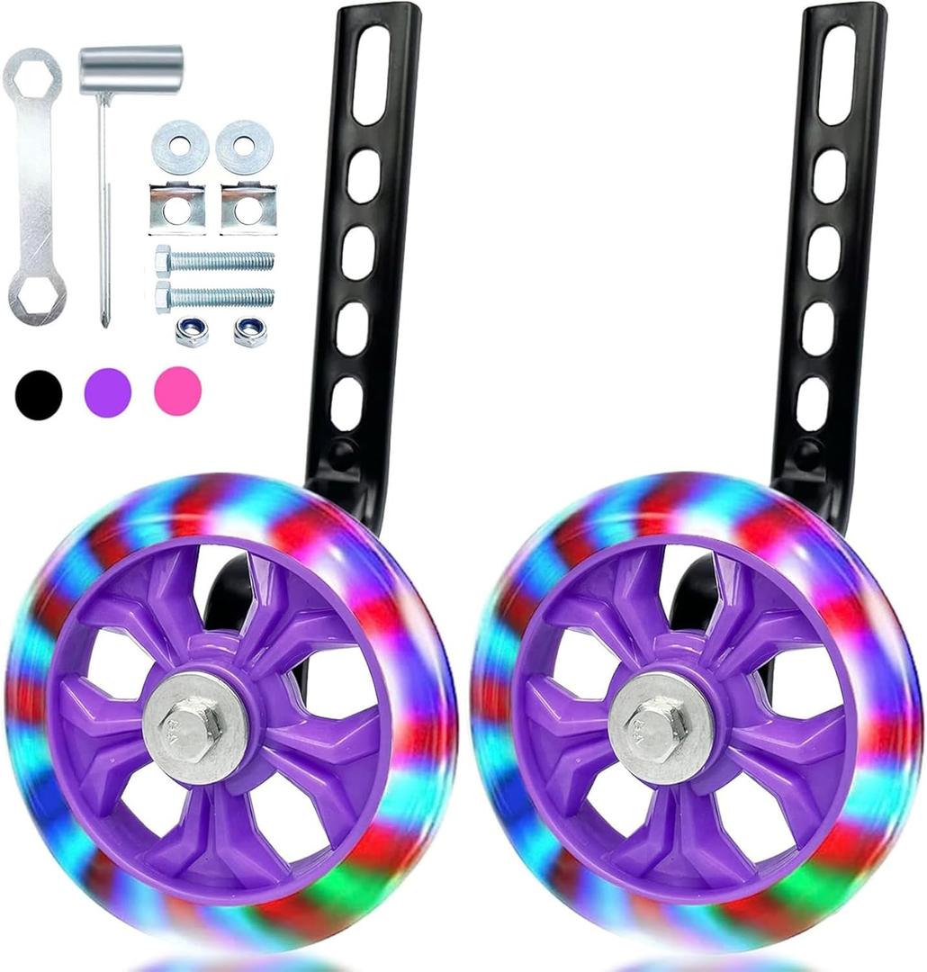 Training Wheels for Bicycle Compatible for Bikes of 12 14 16 18 20 Inch Flash Mute Wheel (purple1)