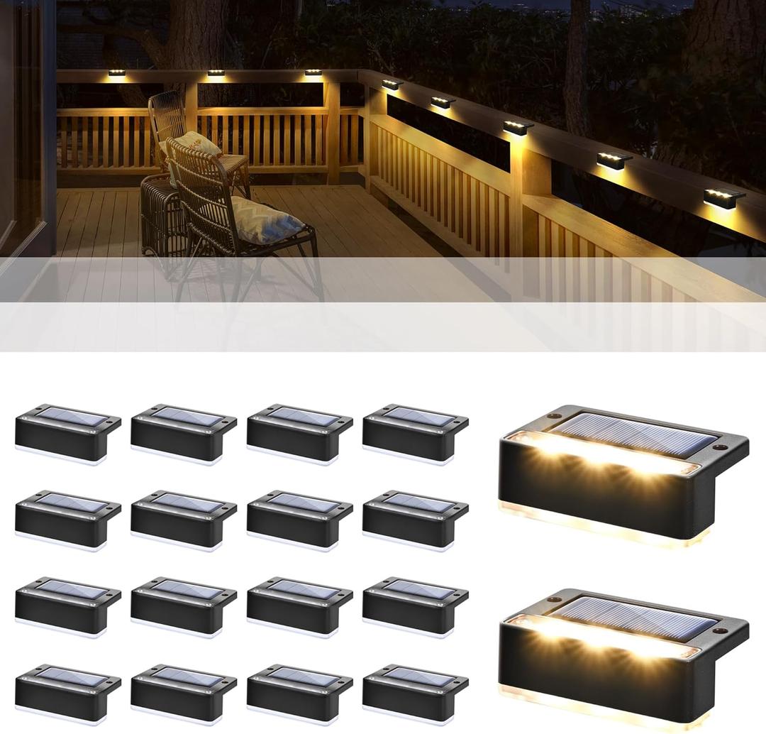 SOLPEX Solar Fence Lights, 6 LEDs Solar Lights Outdoor Waterproof Solar Powered for Deck, Stair, Front Porch, Balcony, Walkway, Garden, Yard, Patio, Pool Decor, IP65 Waterproof (9 Pack, Warm White) (Black)