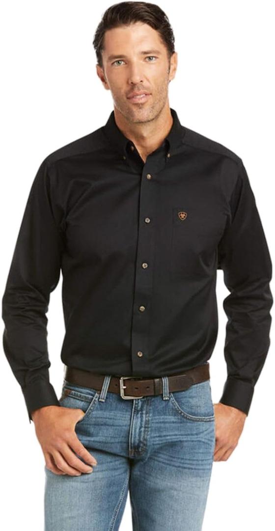 Ariat Men's Solid Twill Fitted Shirt (Medium, Black)