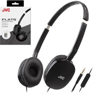 JVC Flats On-Ear Wired Headphones with Mic - Flat Foldable Design - 30mm- Neodymium Driver for Powerful Sound - Soft Ear-Pads for Comfort - Lightweight & Portable - PC/Laptop/Gaming - 3.5mm Slim Plug (Adjustable, Black)