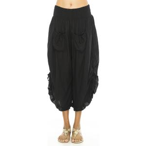 Back From Bali Womens Cropped Wide Leg Pants Trouser Comfort Solid Elastic Waist (4XL) (Black)