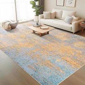 Merelax 6x9 Blue Yellow Area Rugs for Living Room, Large Abstract Modern Machine Washable Rug for Bedroom Playroom, Boho Vintage Rugs for Dining Room Office Study Non Slip Carpet, Soft Low Pile Rugs (6x9 Feet)