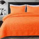 Whale Flotilla Soft Queen Size Quilt Set for All Seasons, 3-Piece Ultrasonic Geometric Quilts Bedding Set, Lightweight Reversible Bedspread, Coverlet, Bed Cover with 2 Pillow Shams, Orange 