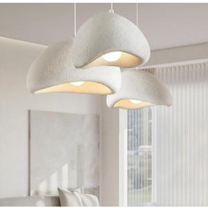 Scandinavian Pendant Lights Kitchen Island White Concrete Cement Look Pendant Light Dome Hanging Lamp Wabi Sabi Chandelier - Small, Small 11.8