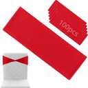 QWORK Chair Sashes - Plain Bow, 100PCS - Red Bands for Weddings, Parties, Events - Elastic Slider Chair Decorations, Universal Ceremony & Banquet Decorations