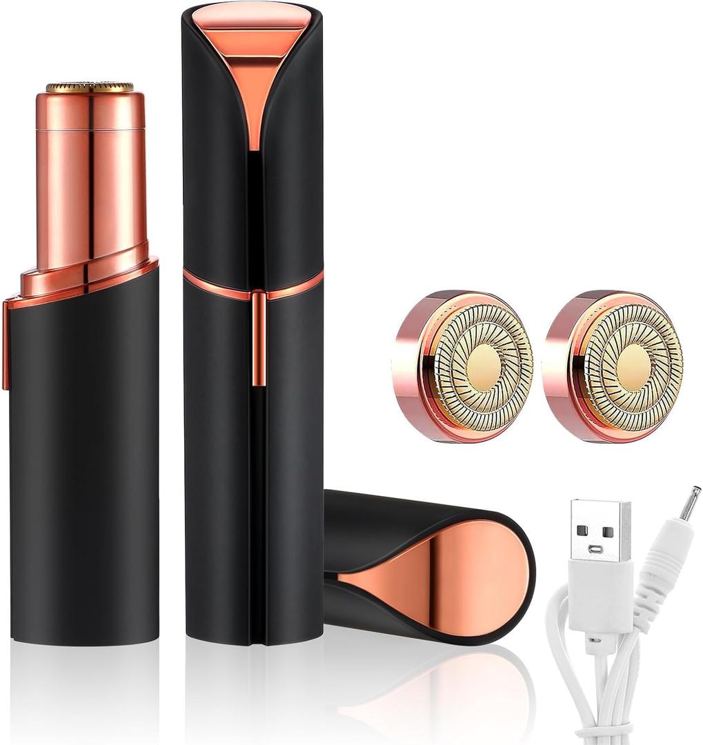Flawless Facial Hair Remover for Women, Device, Remover Women Face, Finishing Touch Upper Lips, Chin & Cheeks, USB Rechargeable with LED LightIncluded Two Replacement Heads (Black)