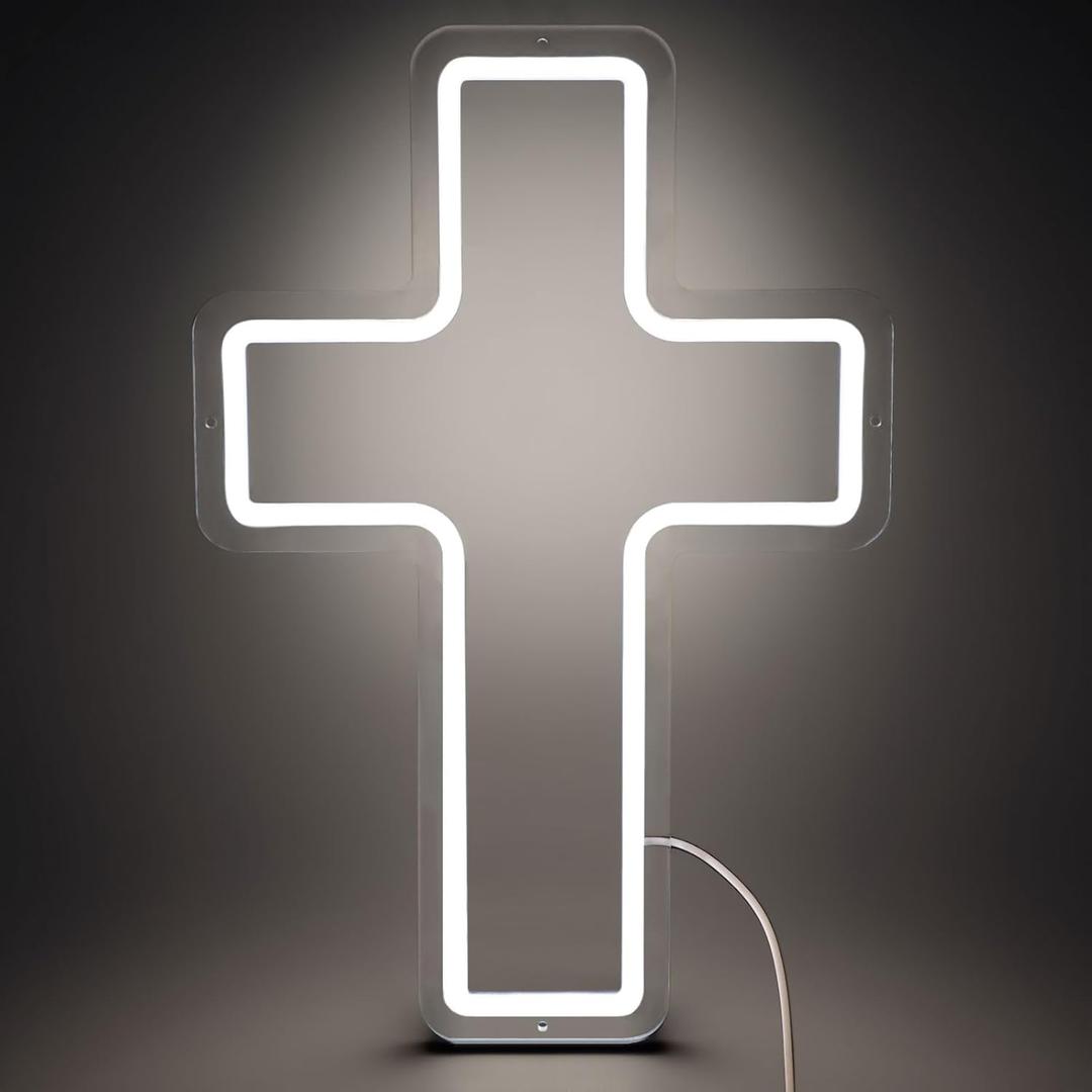Cross Neon Sign - LED Wall Decor with Long-Lasting Light for Bedroom, Living Room, Kids Room and Churches, Best Gift for Christian Homes, Weddings, Christmas Celebrations and Partys (Blank)