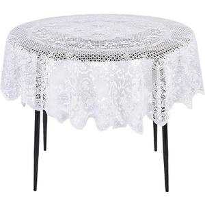 Juvale 59 Inch Round White Lace Tablecloth, Elegant Table Cover for Wedding Reception and Vintage-Style Decor
