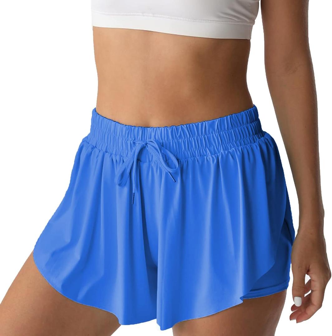Flowy Athletic Shorts for Women Running Tennis Butterfly Shorts Girls 2-in-1 Double Layer Quick-Drying Comfy Shorts (Small, Royal Blue)