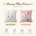 Ashler Easter Pillow Covers 18x18 Set of 2, Cute Pink Bunny with 3D Ears Embroidery, Velvet Soft Decorative Throw Pillow Covers for Spring Easter Home Decor, Living Room, Bedroom, Couch, Sofa