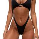 Tainehs Womens Sexy One Piece Bikini Swimsuits High Cut Cheeky Swimwear Thong Bottoms Bathing Swimsuits (Large, Black)