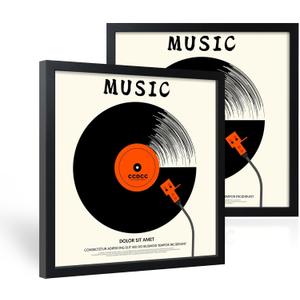 12.6x12.6 Vinyl Record Frame 2 Pack, Black Wooden Album Cover Display Frame with Tempered Glass Cover for Any 12 By 12 Inch Lp Record Cover