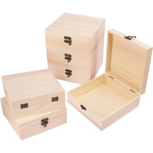 GNIEMCKIN 6 Pack Wooden Box, Unfinished Unpainted Wood Boxes for Crafts, DIY Projects, and Jewelry Storage (7x7x3 inch)