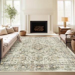 zesthome 8x10 Area Rugs for Living Room,Non-Slip Backing Washable Rugs,Vintage Large Area RugStain Resistant Home Decor Rug (Beige/Brown,8'x10')