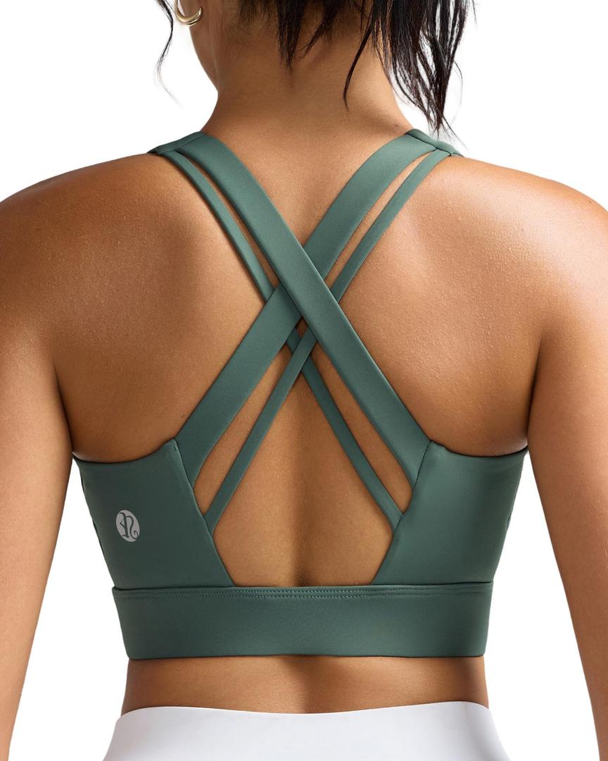 RUNNING GIRL Sports Bra for Women High Support,Criss-Cross Back Strappy Sports Bra Moulded Cup High Impact Workout Top(WX3066_Ash Green_M) (Green, M)