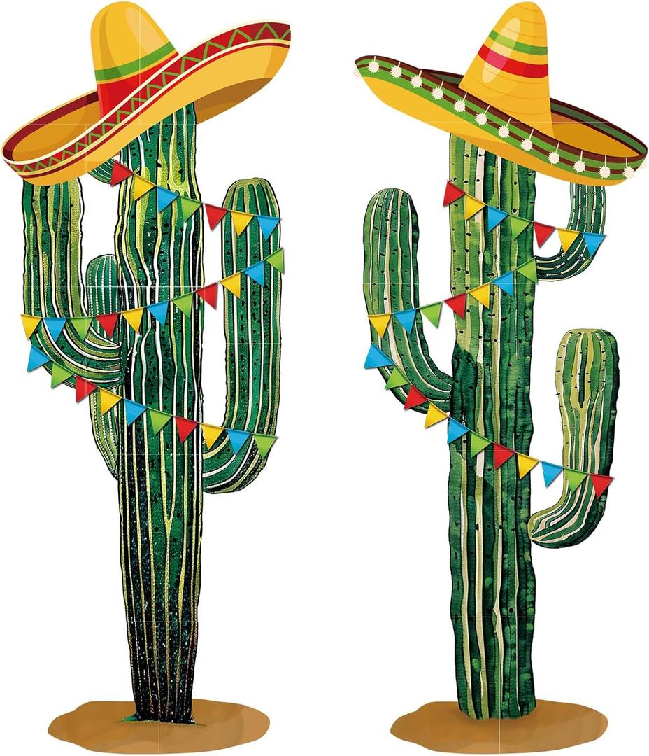 2 Pcs 6 Feet Large Day of The Dead Wall Decor Jointed Cactus Cutouts Wall Stickers Dia De Los Muertos Home Decals Stickers DIY Green Cactus Botanical Decorations for Mexican Fiesta Classroom Bedroom (Mexico)
