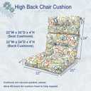 Outdoor High Back Chair Cushions Set of 2, Water-Resistant Chair Cushions for Patio Home Garden, Replacement Rocking Chair Cushion with tie 22" W x 20" D, Paisley Botanical, 44"x22"x4"