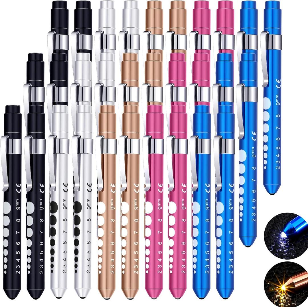 30 Pcs Penlight for Nurse LED Reusable Pen Light with Pupil Gauge Nurses Pin Light for Torch Medical Students Doctors Daily Use with Pocket Clip Nurse and Doctor Gifts(Elegant Colors)