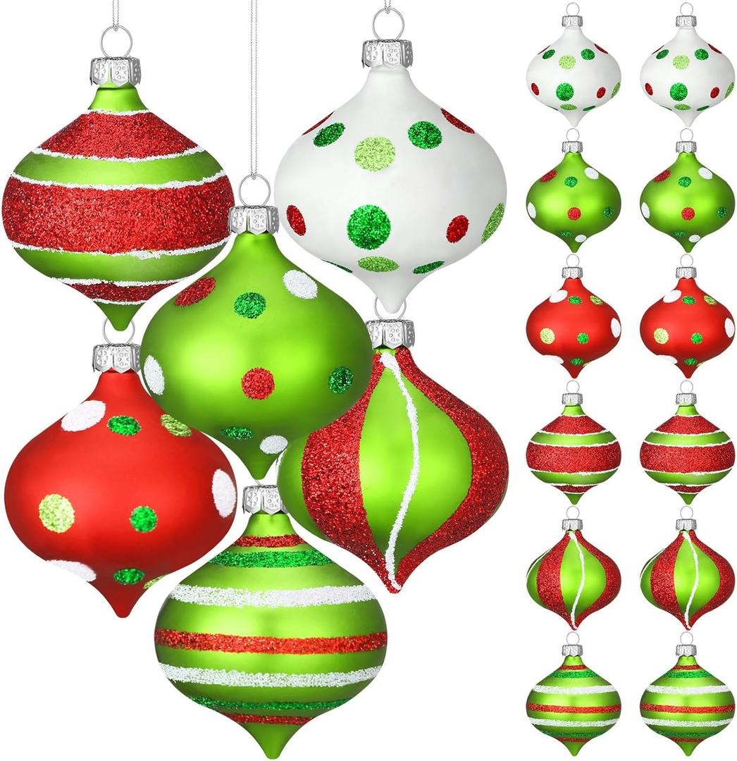RoundFunny 12 Pcs Christmas Ball Ornaments 2.36 Inch Ornaments Glittering Plastic Hanging Decorations Elf Balls Swirl Candy Cane Peppermint Red and Green Christmas Tree Pendants for Xmas Tree Decor