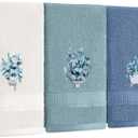 3 Pcs Blue Eucalyptus Leaves Hand Towels Botanical Bathroom Decor Embroidered Floral Leaves Farmhouse Blue Decorative Towels for Bathroom Kitchen, 100% Cotton, 13.3 x 29.5''