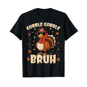 Bruh Funny Thanksgiving Turkey Gobble Shirt Boys Girls Kids T-Shirt L