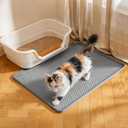 Meiliweser Cat Litter Mat, 24''x20'' Waterproof Silicone Litter Trapping Mat for Litter Box, Soft on Kitty Paws Non-Slip & Easy to Clean (Light Grey)