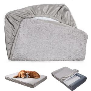 Dog Bed Cover Replacement - Washable, Waterproof, Quilted Sofa Pillow Cover for Dogs/Cats - Ultra Soft Plush Pet Bed (Grey, 36.0" L x 27.0" W x 6.5" Th)