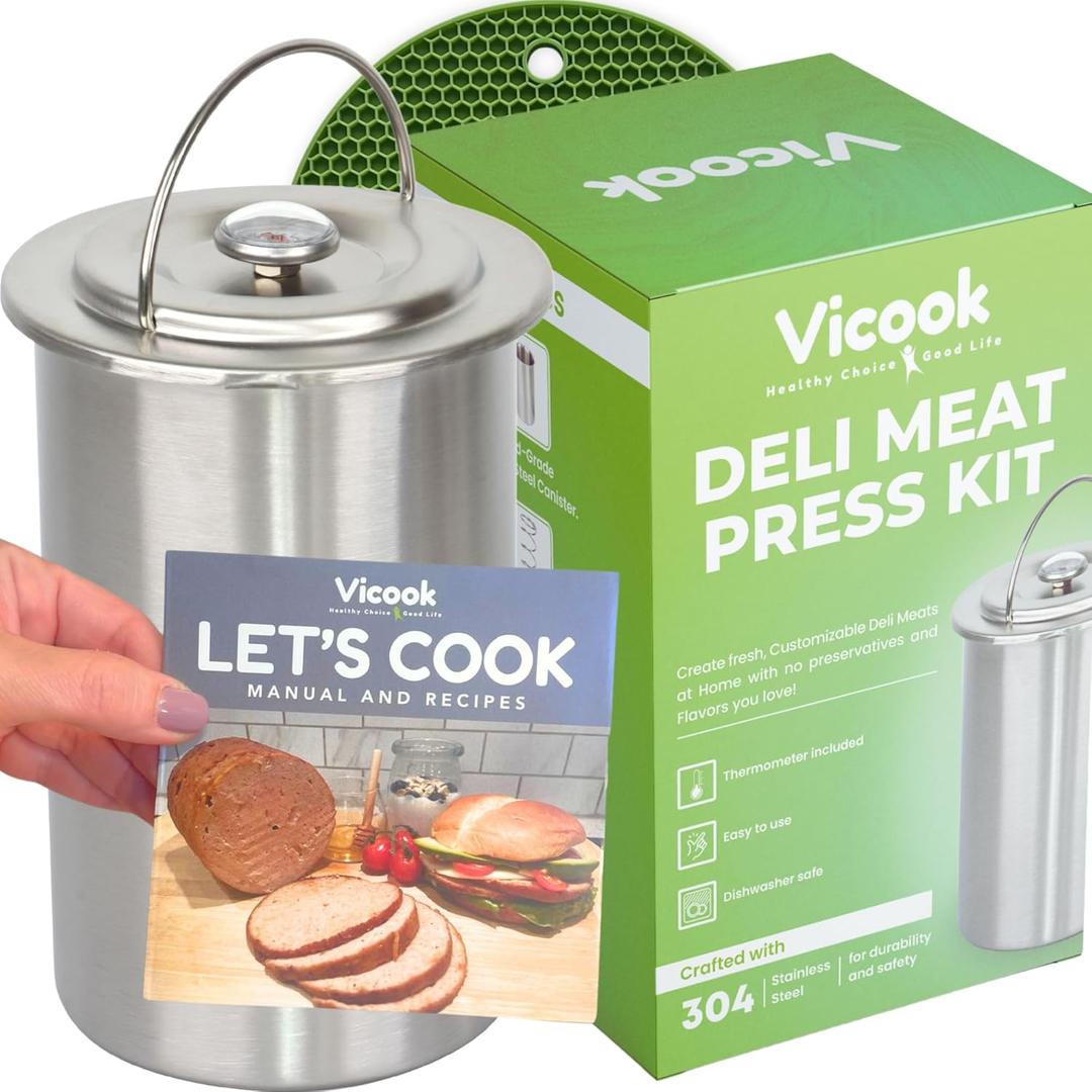 Deli Meat Press Kit - Stainless Steel Lunch Meat Press Mold for Deli Meats, with Thermometer Manual & Recipes All in one Box, Meat Press for Cooking Healthy Choices Ham Press Maker Meat Presser