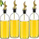 Thenshop 4 Pcs Oil Dispenser with Metal Pour Clear Mouthwash Glass Coffee Syrup Gold Olive Oil Dispenser Bottle for Kitchen Cooking Vinegar with Weighted Pourer Spout(16.9 oz)