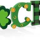 Fangoo Lucky Charm Sign St Patricks Day Tabletop Centerpiece Decorations St Patrick’s Wooden Mantel Decor Irish Shamrock Freestanding for Fireplace Home Tiered Tray Office Party Supplies