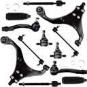 SCITOO 12pcs Front Suspension Kit Lower Control Arm Inner Outer Tie Rod End Sway Bar Link Lower Ball Joint Steering Rack Boot Fit 2005-2009 For Hyundai Tucson 2005-2010 For Kia For Sportage