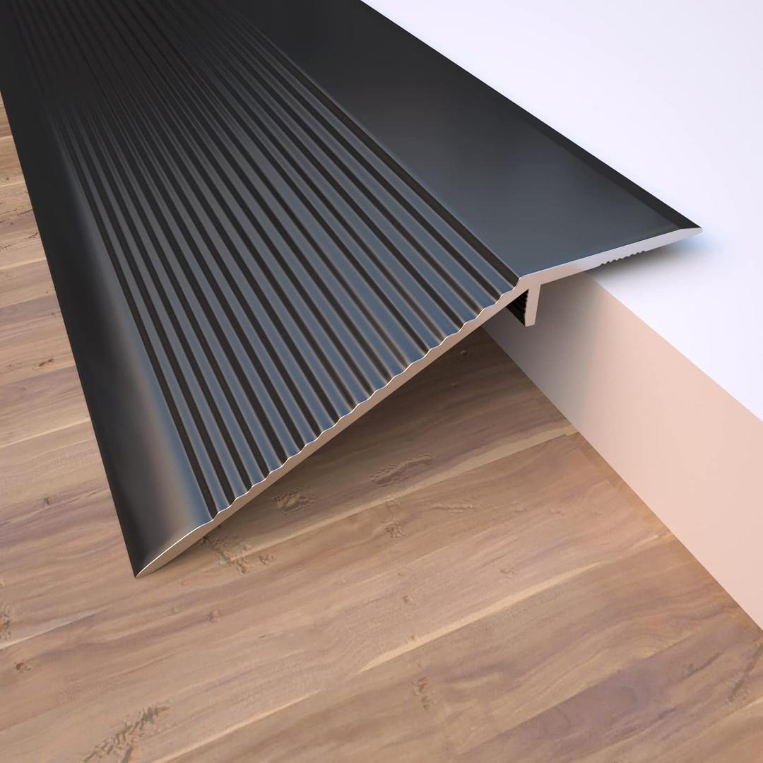 Aluminum Floor Transition Threshold Strip, 36 Inch Threshold Ramps for Doorways, Wheelchairs, Door/Tile/Threshold Reducer, Doorway Edge Trim Suitable for Threshold Height Less Than 1.6 Inch (Black) : 4in x 3ft