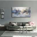 Large Abstract Living Room Canvas Wall Art Blue and White Reflection painting Decor Pictures Modern Big Neutral Posters Prints for Bathroom Bedroom Office Home Decoration 40x20