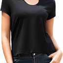 Womens Summer Tops Rolled Sleeve Shirts 2026 Fashion Round Neck Trendy Tunic Blouses (Black, M)