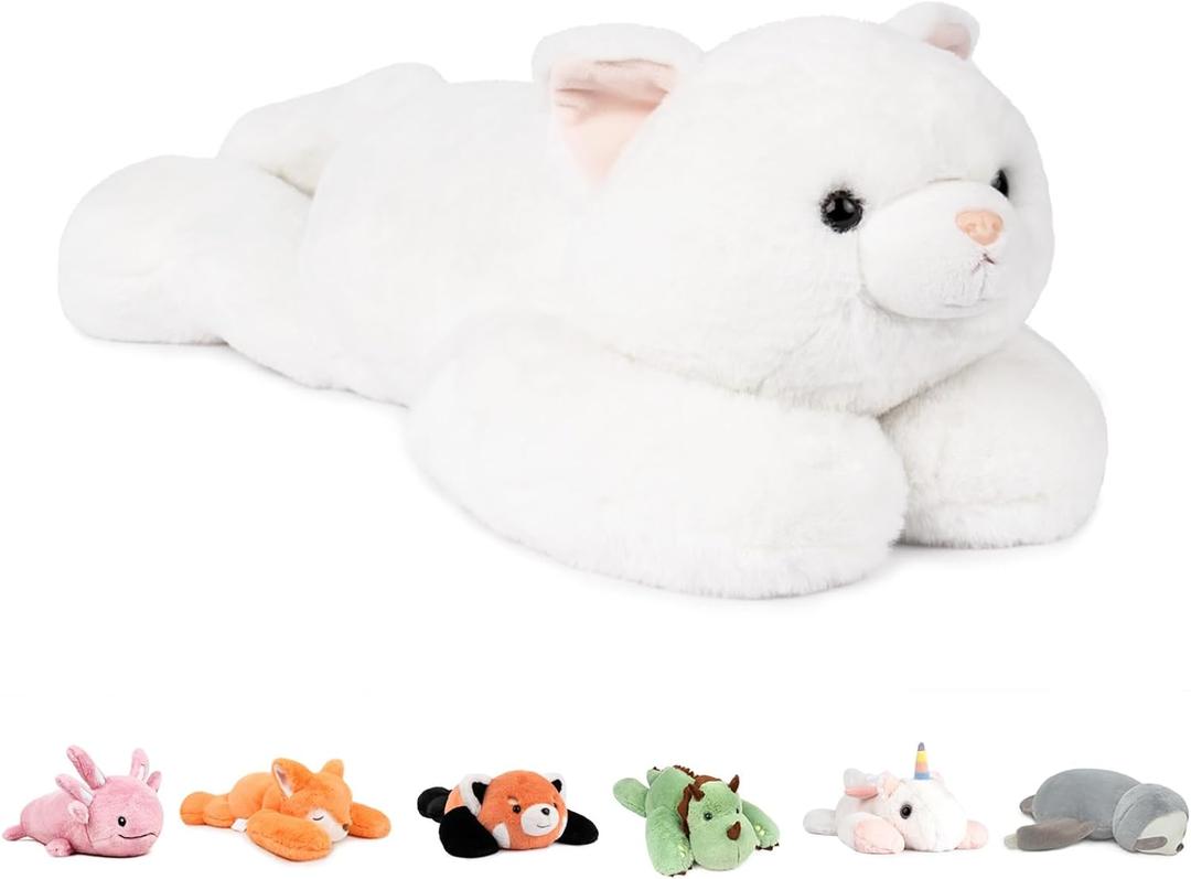 Niuniu Daddy 20" | 3.3 Pound Weighted Cat Stuffed Animals, Cute Plush Animal Toy for Kids Adults Toddler Teens, Large Soft Fluffy White Kitty Plushies Body Pillow Gift for Gift Birthday Christmas (Medium)
