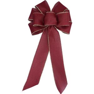 Cranberry Red with Gold Edge Wired Wreath Holiday Bow (8, Large)