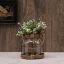 Rustic Glass Vase with Artificial Flowers, Farmhouse Decor with Lights, Vintage Glass Vase with Handles for Home Decor, Floral Arrangement, Wedding, Birthday, Housewarming Gift, (Rustic)