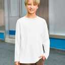 Haloumoning Boys Long Sleeve Shirts Kids Crewneck Oversized Casual Tees Fall Fashion Shirt Tops 5-14 Years (White)