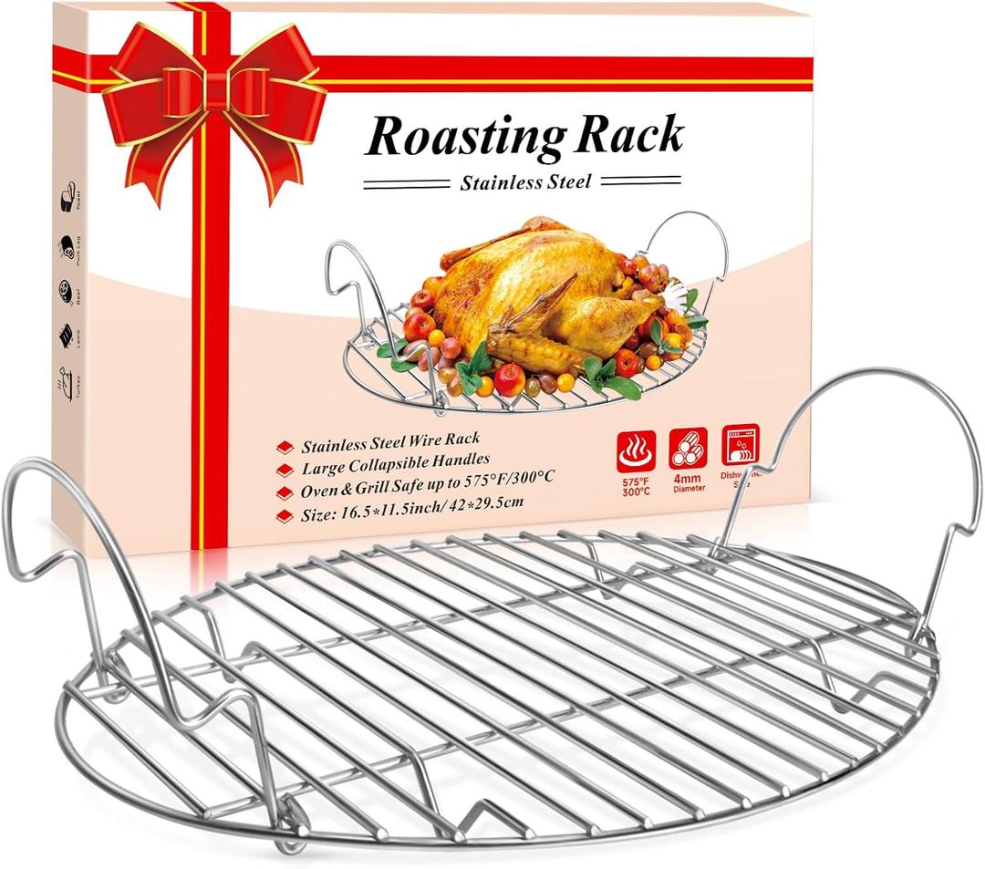 DePango Roasting Rack, Stainless Steel Oval Cooling Rack with Handle, Wire Rack with Integrated Feet, for Cooking, Grilling, Drying, 16.5”x11.5” DePango Roasting Rack, Stainless Steel Oval Cooling Rack with Handle, Wire Rack with Integrated Feet, for Cooking, Grilling, Drying, 16.5”x11.5”
