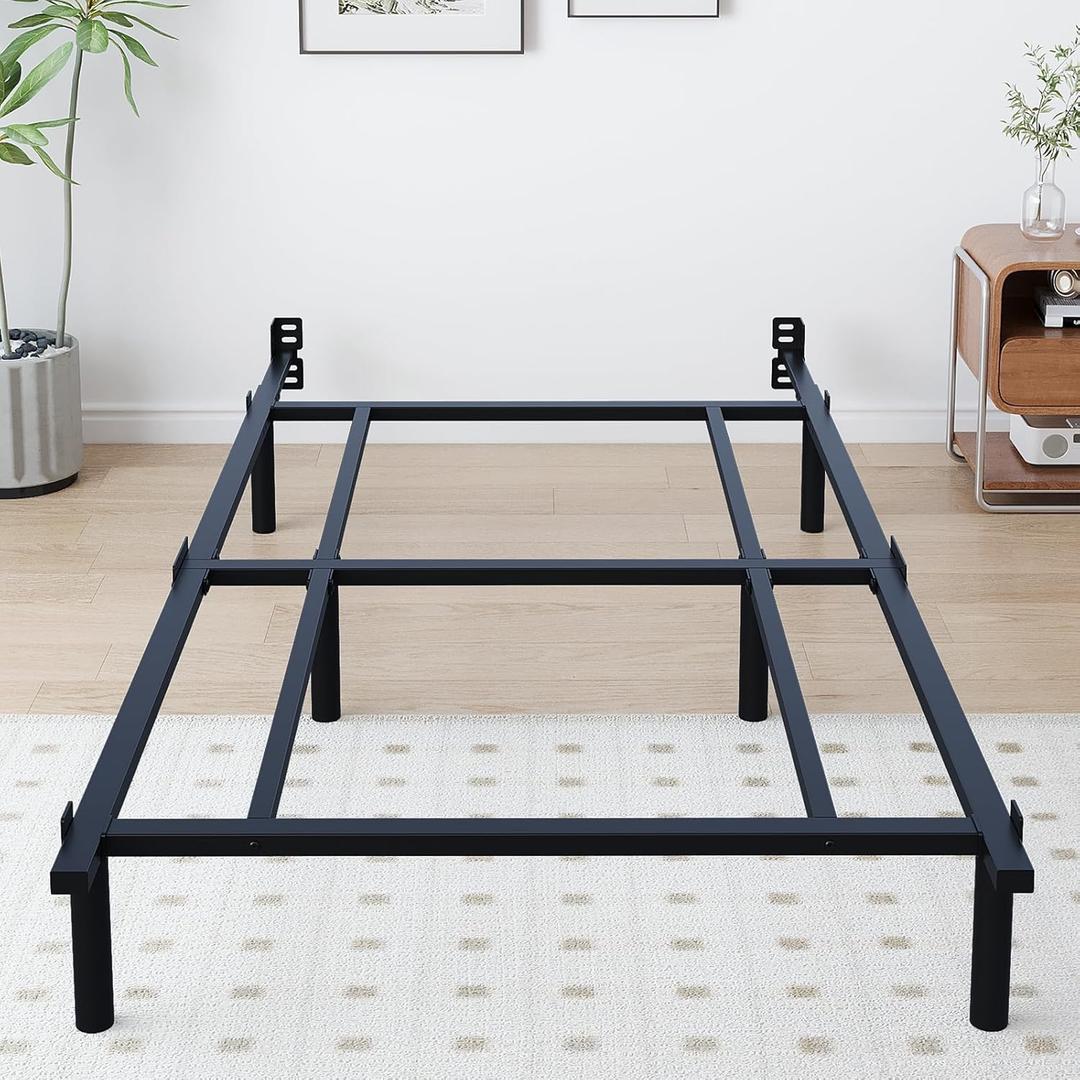Twin Metal Bed Frame, 7 Inch Low Heavy Duty Platform Bed Frames Twin Size for Box Spring and Mattress, Easy Assembly, Noise-Free, Adjustable, Black