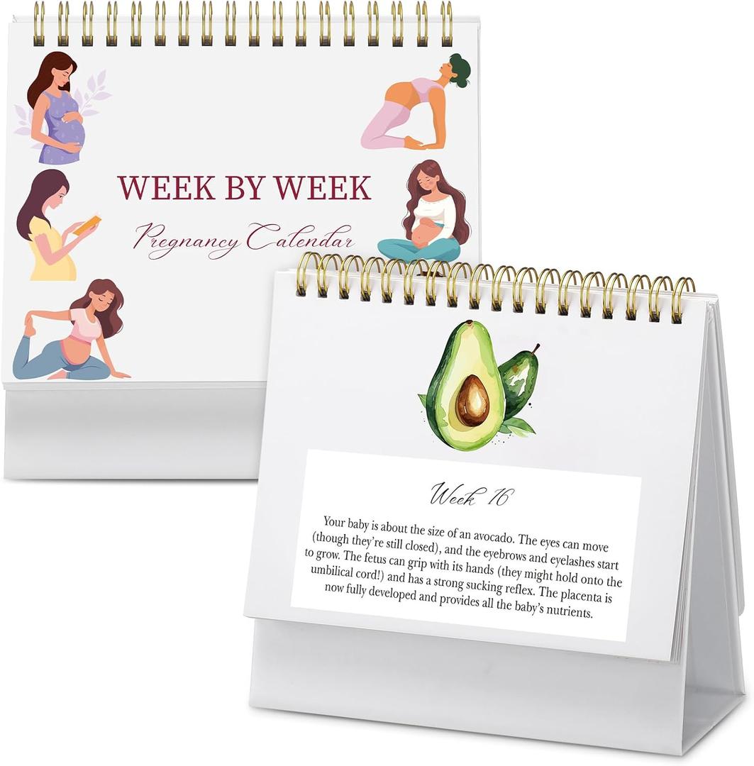 Gueevin Pregnancy Calendar Weekly Pregnancy Milestone Calendar with Scripture Pregnant Gifts for Expecting Mom, Baby Growth Tracker and First Time Parents Essentials, 44-Page Flip
