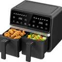 Dual Air Fryer with 2 Independent Baskets, 9QT (2x4.5QT) 2200W Double Air Fryer for Family, Sync & Match Cooking