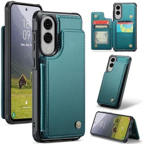 DINGK Leather Case for Samsung Galaxy S25 Edge Wallet Case Card Holder, Flip Folio RFID Blocking Credit Slots Magnetic Kickstand Shockproof Phone Cover Compatible with Galaxy S25 Edge (Green)